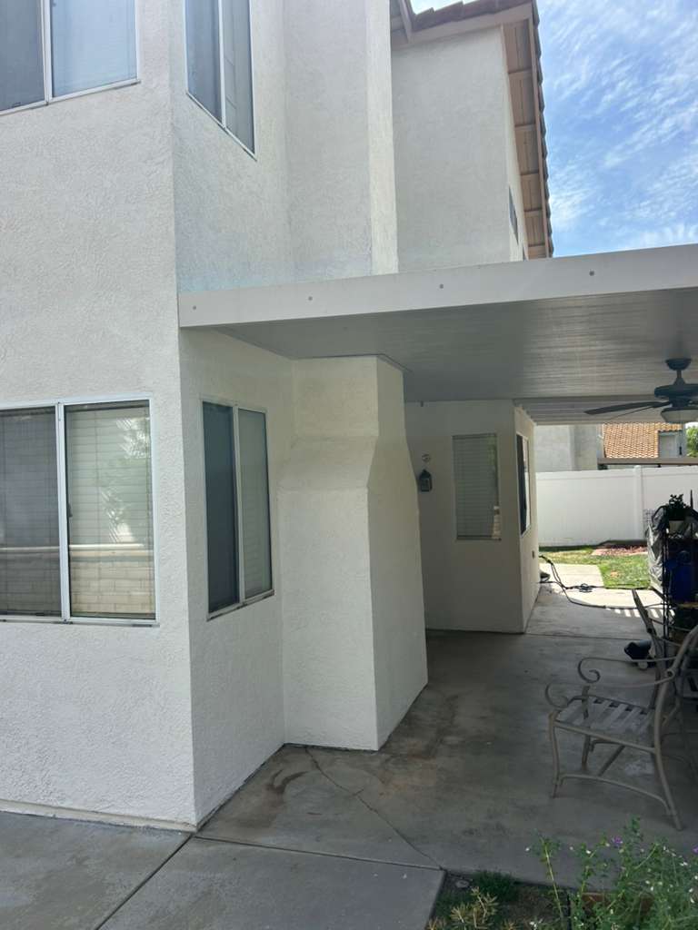 Architectural detail under rear patio cover on completed exterior — Riverside, CA
